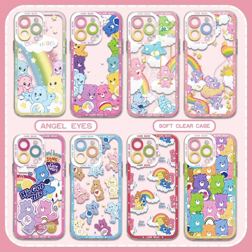 Cute Cartoon Care Bears Phone Case For iPhone 15 14 13 12 11 Mini Pro Max X XR XSMax 6S 6 7 8 Plus SE20 Transparent Cover