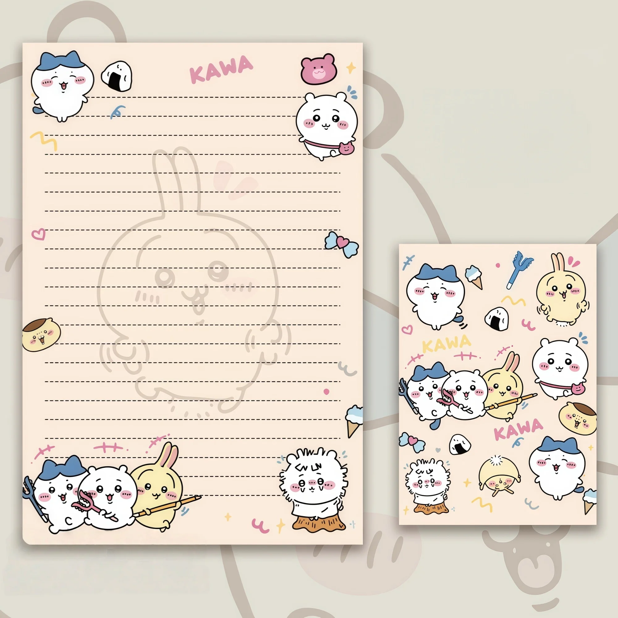 Chiikawa Briefpapier- und Umschlag-Set: 4 Umschläge, 4 Niedliche Anime Hachiwari Kaninchen Liniertes Briefpapier-Set – Schreibgeschenk für den Schulanfang – Detail 5