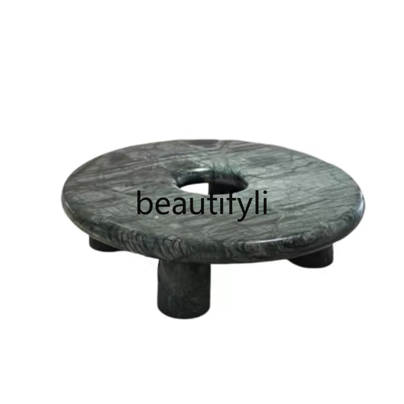 Natural stone coffee table luxury modern style concentric circle unique minimalist classical high-end green tea table