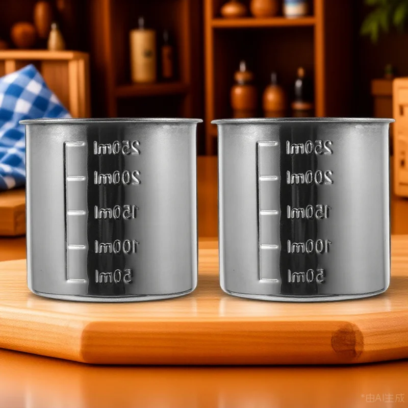 

2pcs Stainless Steel Measuring Cup Graduated Scaled For Baking Rice Flour Lightweight Kitchen Tool Food Grade Metal Container