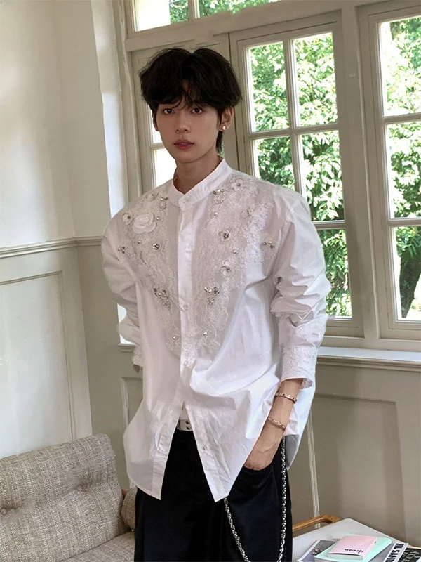 

Шикарный бренд Sun Eneng Bead Embellied Collarl Long Sve Мужская верхняя одежда irt с 3D цветочным принтом в стиле пэчворк Высококачественная солнцезащитная верхняя одежда