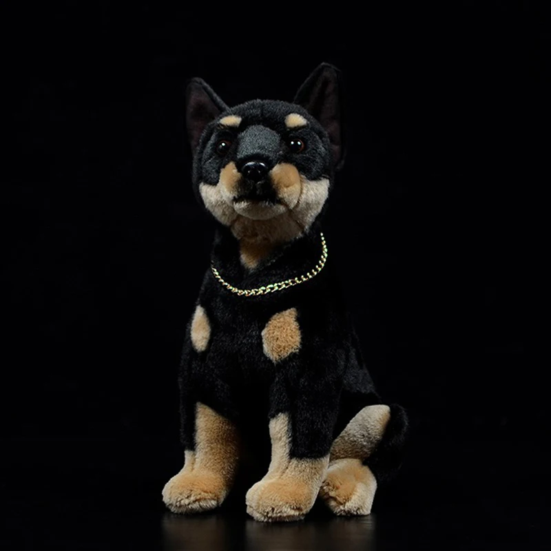 Simulation Dobermann Stuffed Plush Toy Shorthair Black Police Dog Doll Model Real Life Animal  Birthday Gift