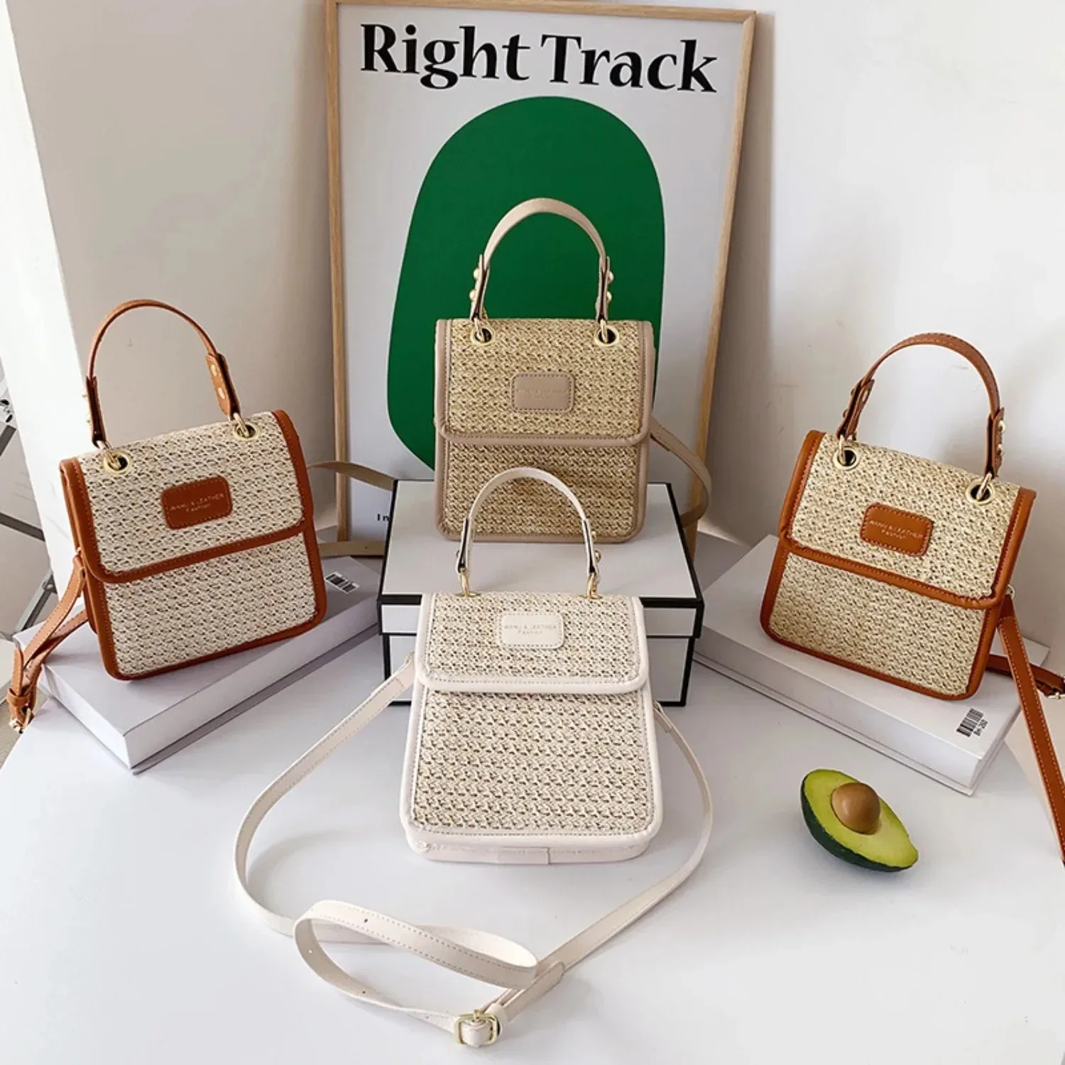 2024 Models Summer New Simple Design Woven Small Square Bag Ethnic Wind Single Shoulder Crossbody Women\'s Bag Korean Ins Handbag