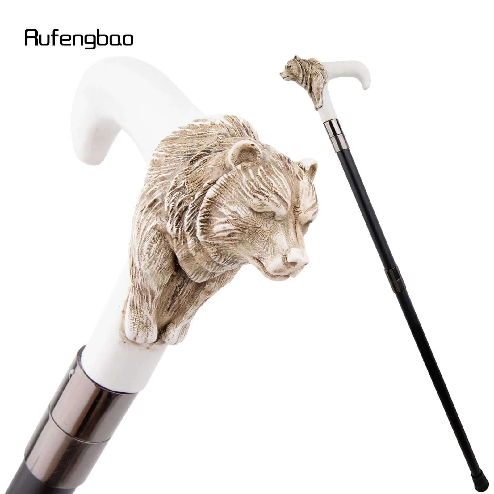 Silver Resin Bear Head White Walking Cane Fashion Decorative Steel Stick Gentleman Decorative Stick For Cosplay 92cm