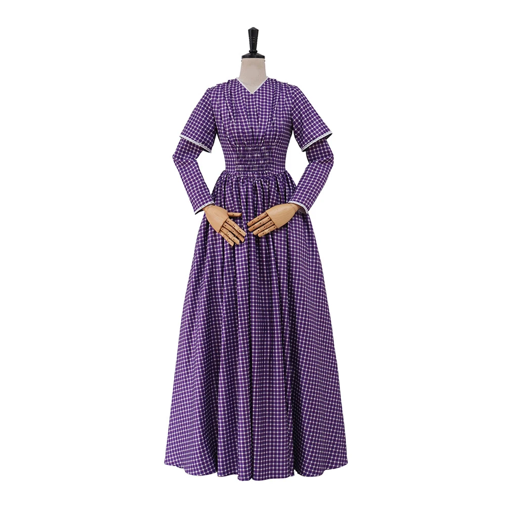 Medieval Civil War Costume Victorian Vintage Purple Plaid Long Dress Theme Evening Party Ball Gown Stage Performance Outfits