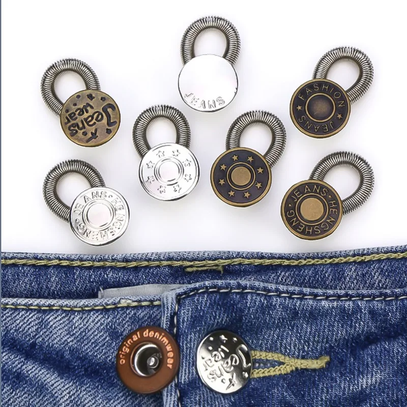 20pcs Metal Button Extender Pants Jeans Free Sewing Adjustable Retractable Waist Extenders Button Flexible Waistband Expander