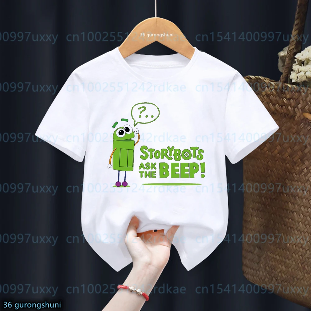 T-Shirt For Boys Funny Animation Ask The Storybots Cartoon Print Kids Tshirt Fashion Boys Clothes Summer White Short Sleeved Top