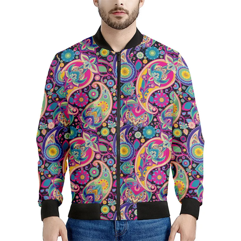 Bohemian Mandala Patchwork 3d Printed Jacket Men Spring Autumn Floral Pattern Sweatshirts Tops Long Sleeves Bomber Zipper Coats