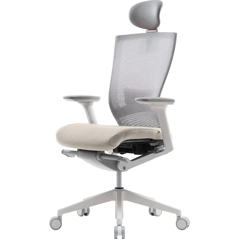 Silla de oficina ergonómica de alto rendimiento, reposacabezas ajustable, inclinación delantera, profundidad de asiento ajustable