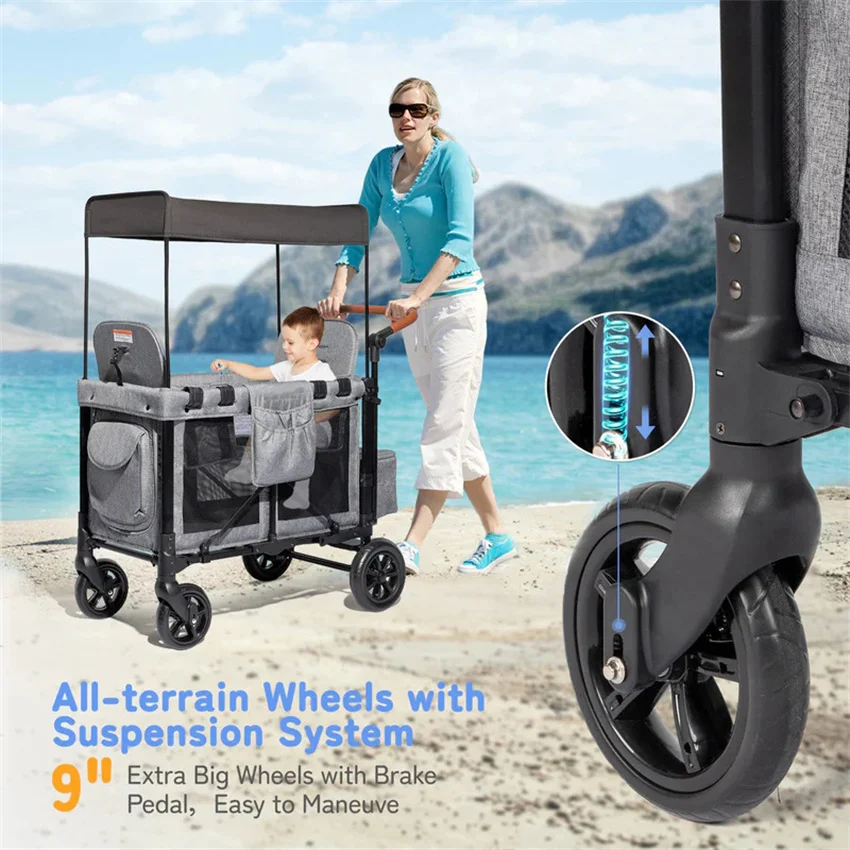 Four wheeled Baby Stroller Travel Stroller Lightweight Folding Stroller Suitable For Two Children Sitting Face To Face