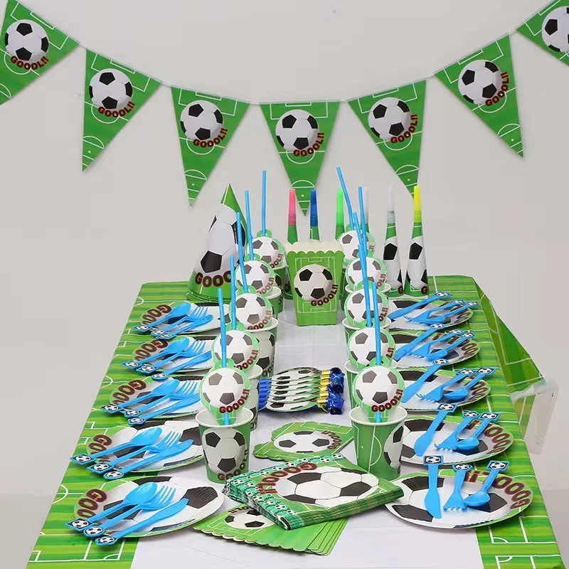 Soccer Football Birthday Party Decoration Kids Soccer Sports Theme Tableware Cup Plate Banner Balloon Supplies Set For Boy Favor