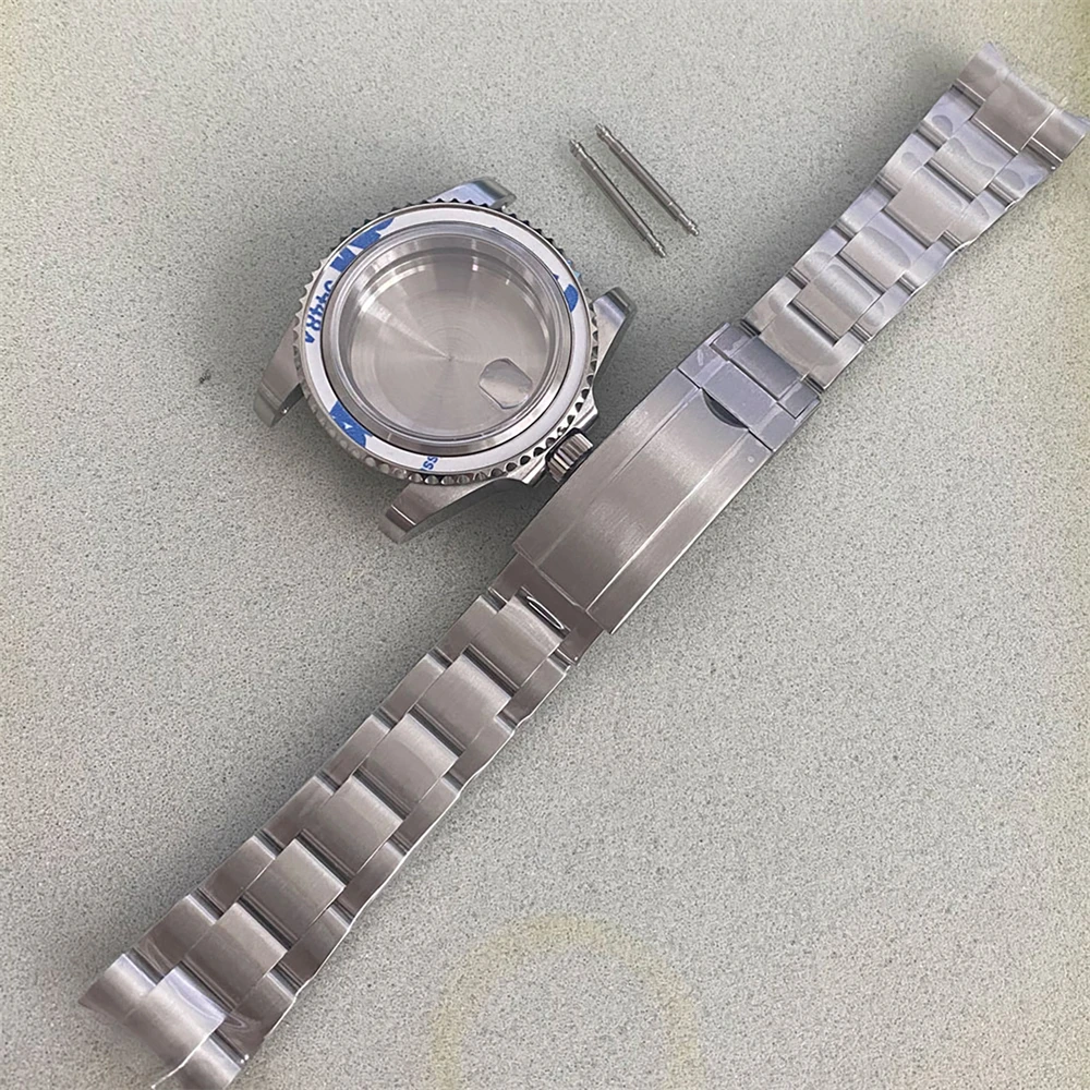 

New Nh35 Case without Bezel 40mm Stainless Steel Sapphire Glass Watch Case Strap Set for NH35 NH36 Movement Watch Shell Parts