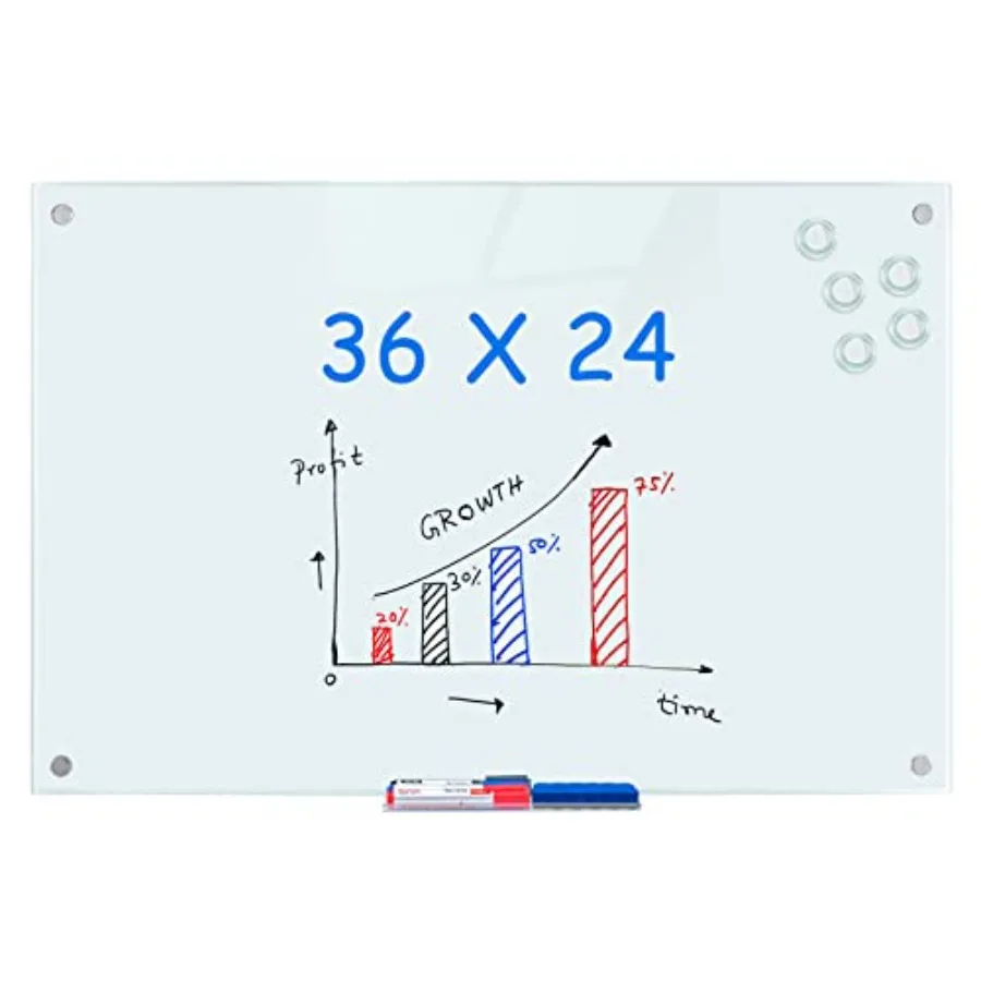 

Magnetic Glass Dry Erase White Board, Inch Glass Board for Wall Mounted, Includes 6 Magnets, 3 Markers and 1 Eraser for Classro
