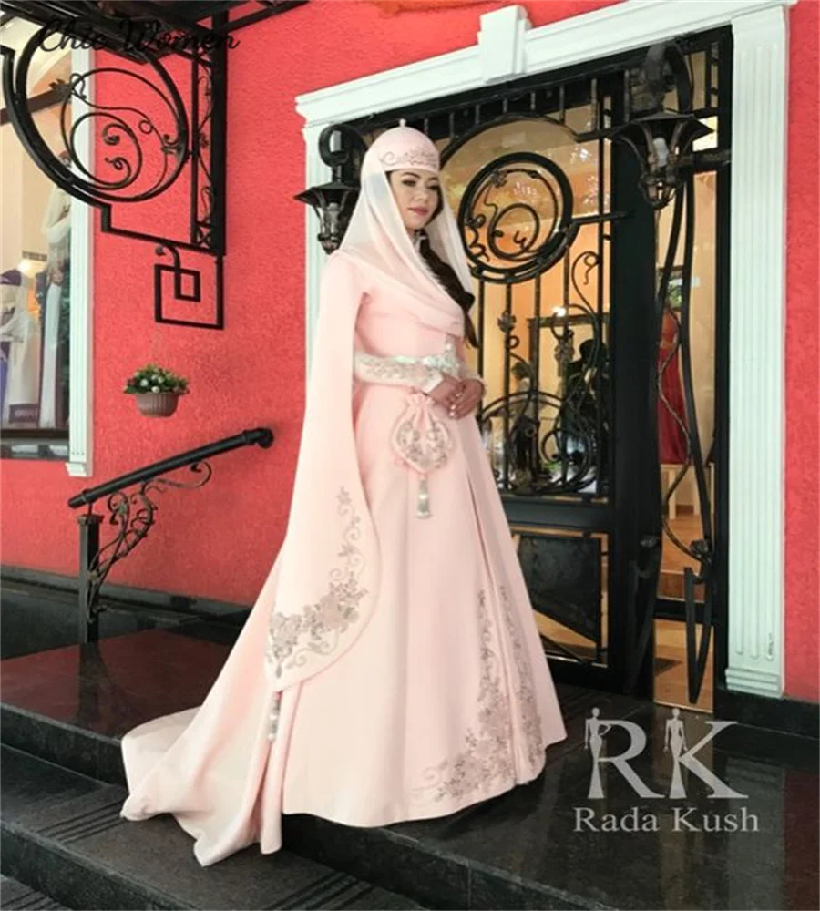 Medieval Pink Pagan Wedding Dress Georgian Russian Kaftan Moroccan Dubai Bridal Dress Long Sleeve Irish Muslim Bride Customized