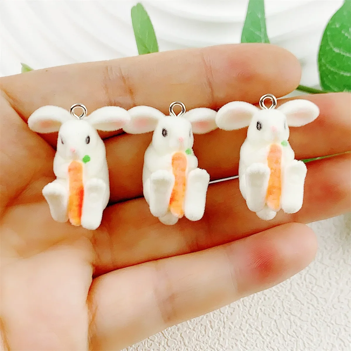 

20Pcs 3D Flocking Carrot Rabbit Resin Charms Plush Cartoon Animal Doll Pendant For Earring Bag Keychain DIY Crafts Jewelry Make