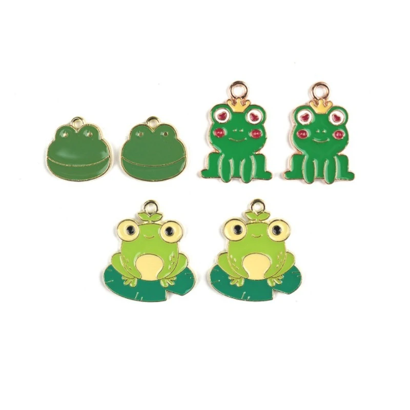 10pcs Frog Enamel Charms Little Animal in The Summer Pond Sitting on A Lotus Leaf Alloy DIY Handmaking Pendant Jewelry Accessory