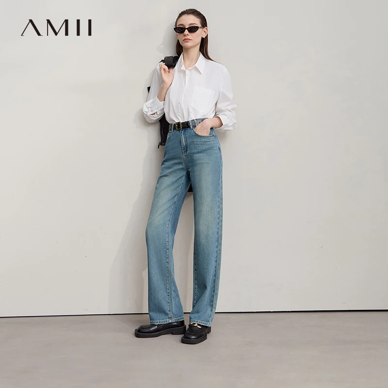 

AMII Women's Denim Pants 2025 Autumn New Casual Retro Ladies Pants Straight Cotton Simple Versatile Trousers For Woman 12543140