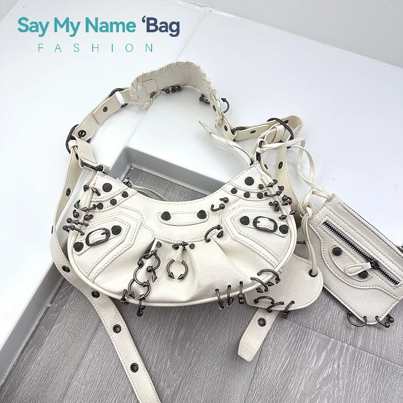  ﻿ 2026 New Women's Fashion Shoulder Bag European Vintage Style Cropped Studded Motorcycle Bag Soft Material Crossbody Design
