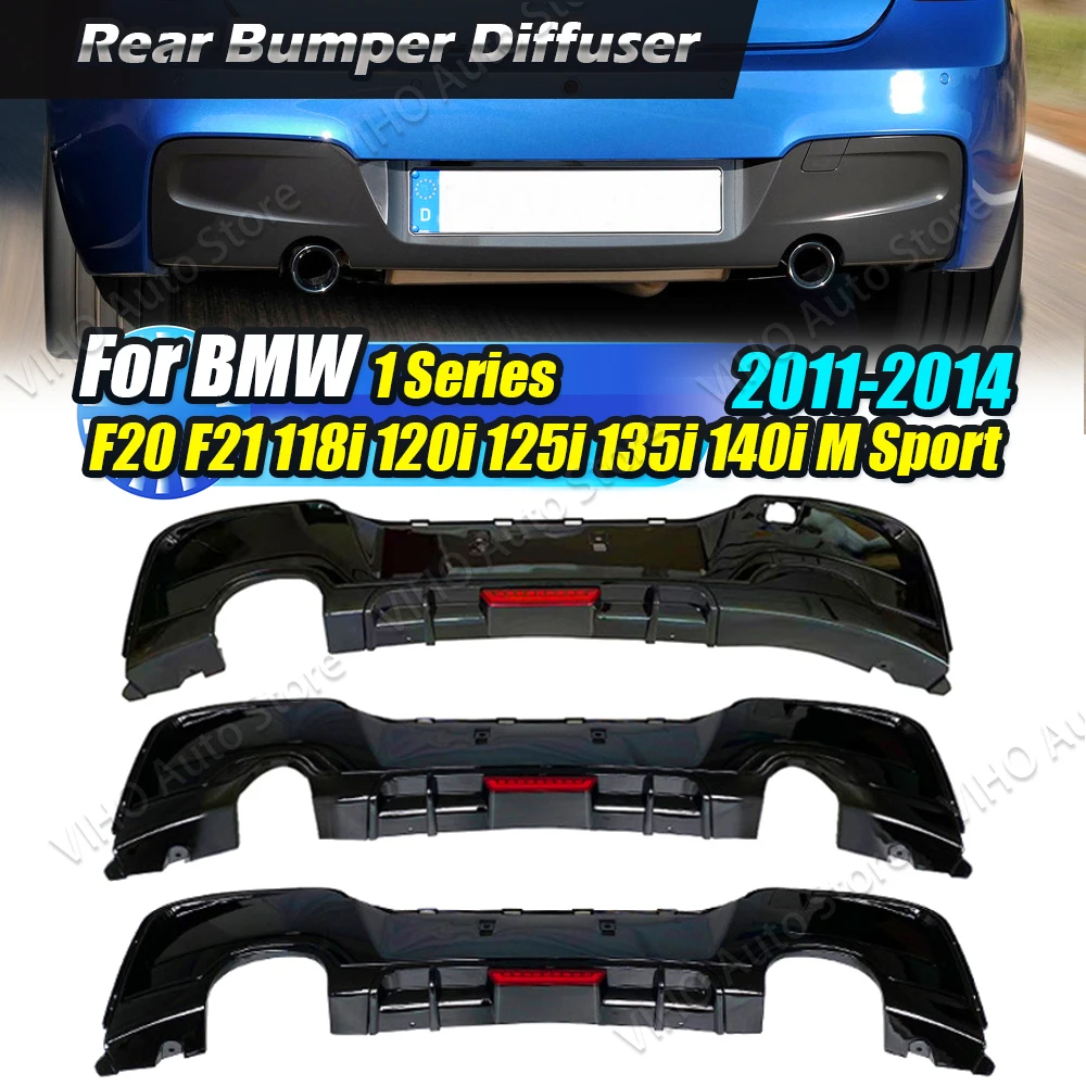 For BMW 1 Series F20 F21 M Sport 118i 120i 125i M135i M140i 2011-2014 With Light Rear Bumper Diffuser Lip Dual Splitters Spoiler