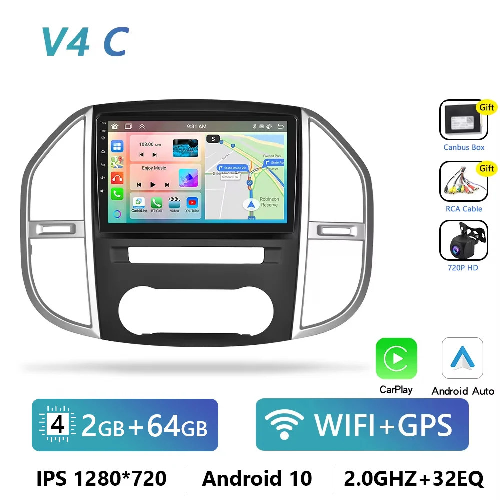 Podofo 4G Carplay Android Autoradio Voor Mercedes Benz Vito 3 W447 2014-2021 Multimediaspeler Gps Navigatie 2-Din Dsp Head Unit