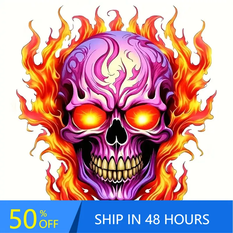 

Skull in Flames Motorcycle Unique Truck Laptop Car Window Waterproof Vinyl Decal Decoration Aesthetic Vintage Cute