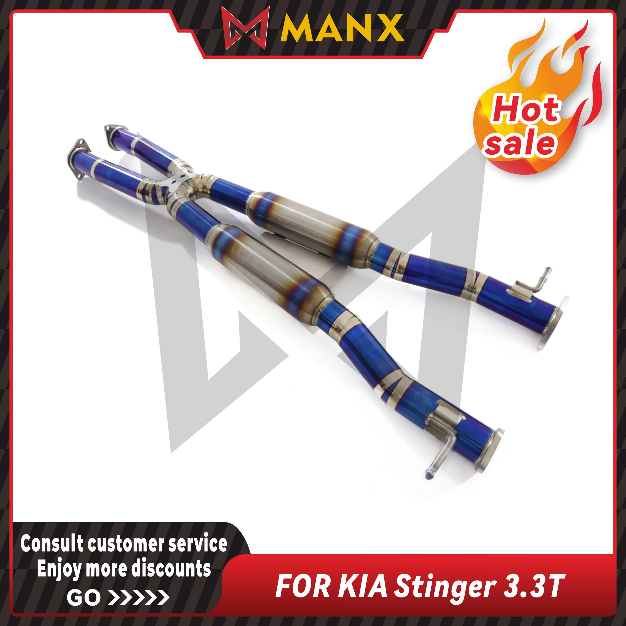 

MANX High-Flow Performance Exhaust for Kia Stinger 3.3T, Titanium Resonated Midpipe for Enhanced Sound & Power