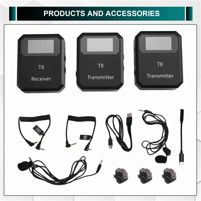 

ABSQ-2.4G Wireless Lavalier Microphone System With Built-In Noise Reduction, Dual Transmitters, Clip-On Receiver For Clear Audio