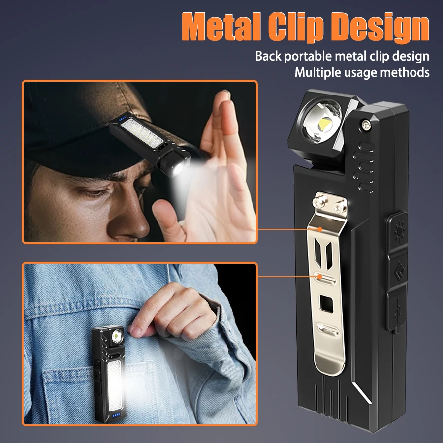 

C5 Portable Flashlight Super Bright MINI USB Rechargeable LED Tail Magnet Torch with COB Emergency Light for Camping Hiking Use