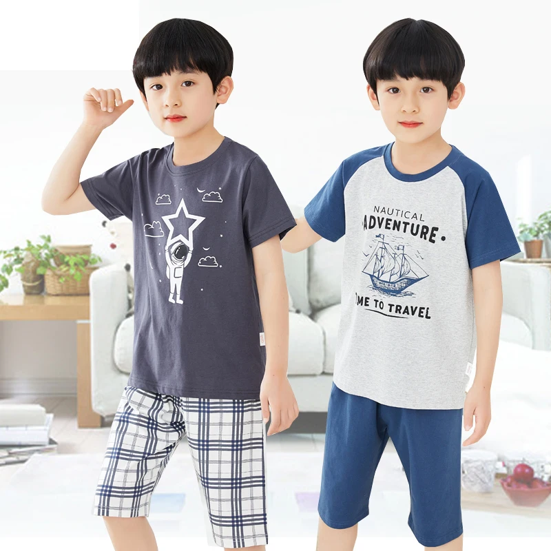 Teens Pajamas Short Sleeve 100% Cotton Pyjamas Big Kids Clothes Sets Children Boys Sleepwear Pajamas For Girls 10 12 14 16 Years