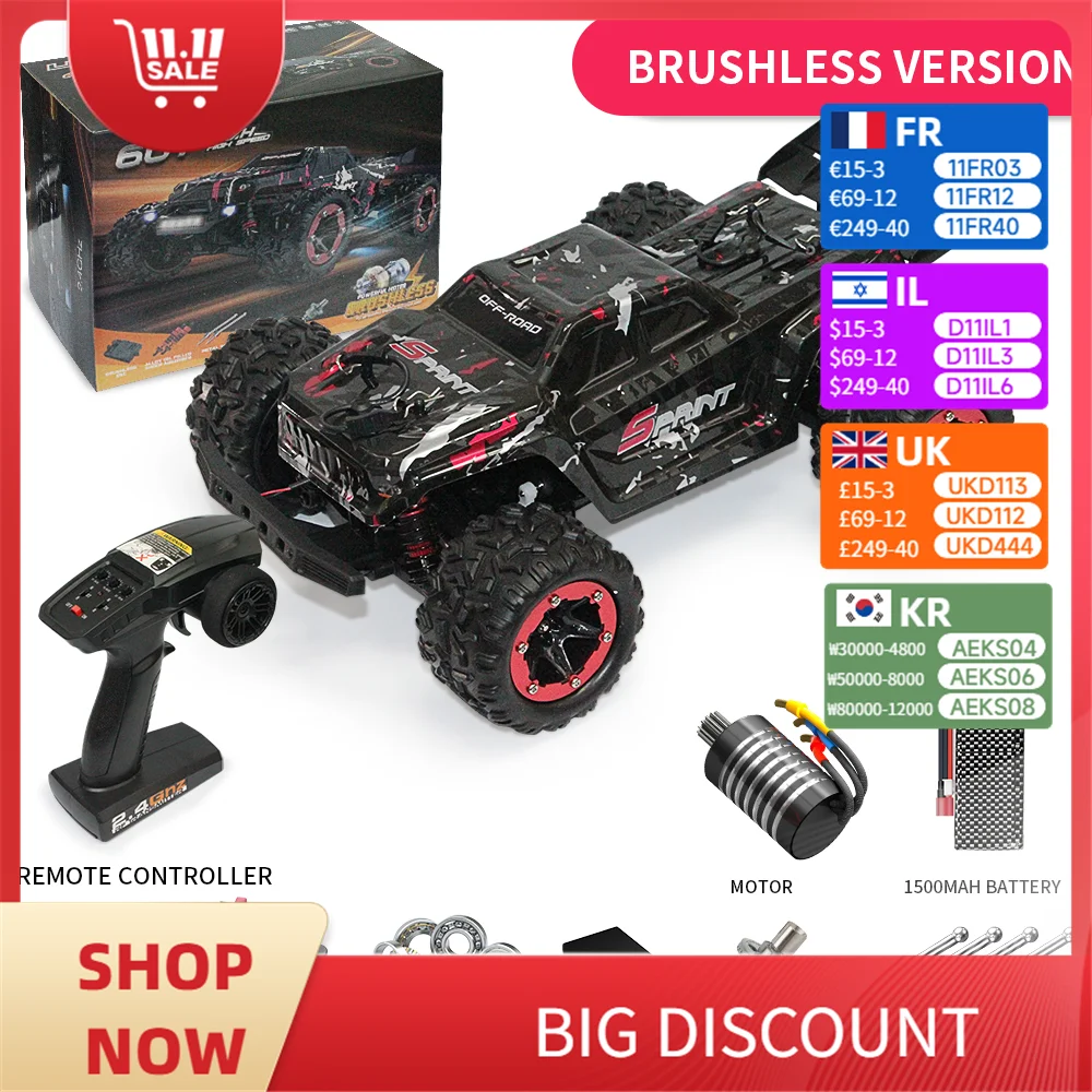 1:18 RC Off-Road Toy Car 4WD - 2 Options: Brushless (60km/h) / Brushed (40km/h) - Remote Control Climbing Vehicle for Boys