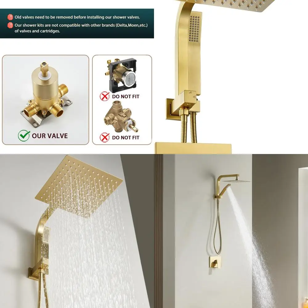 

10 Rain Shower Head Combo with Handheld Spray, Gold Shower System Set