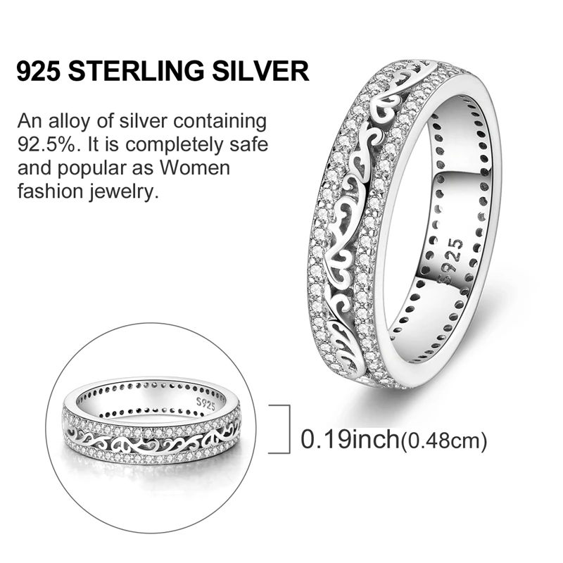 Originele 925 Sterling Zilver Scroll Patroon Witte Zirkoon Ring Voor Vrouwen Meisjes Sieraden Verjaardag Jubileum Geschenken