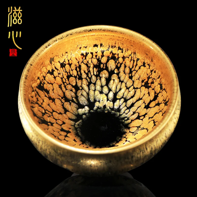 Zixin Hall Famous Artist Cai Zhiqiang Raw Mine Tianmu Tea Cup Pure Handmade Gold Oil Drop Build Calendum