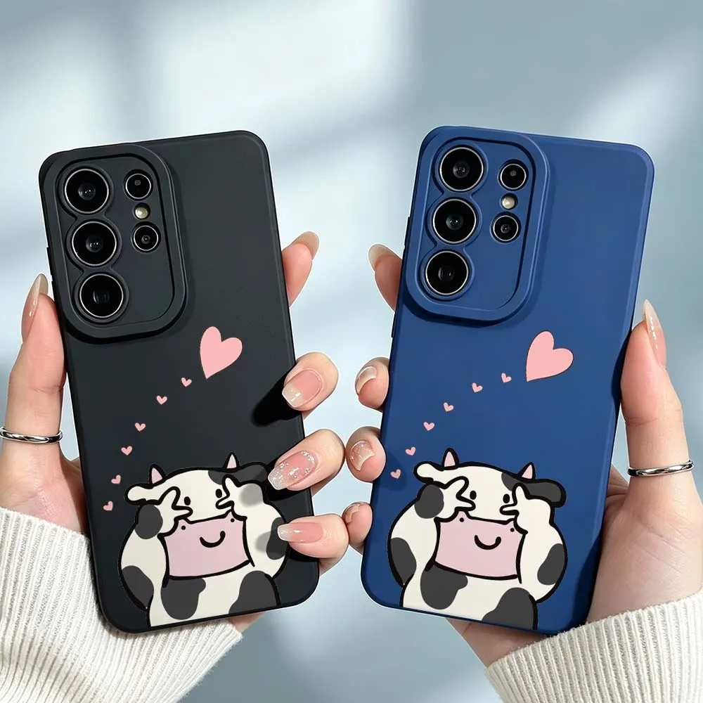 Cartoon Cow Heart Eyes For Samsung Galaxy S26 S25 S24 S23 S22 S21 A55 A54 A35 A15 Ultra FE Plus Phone Case Cover