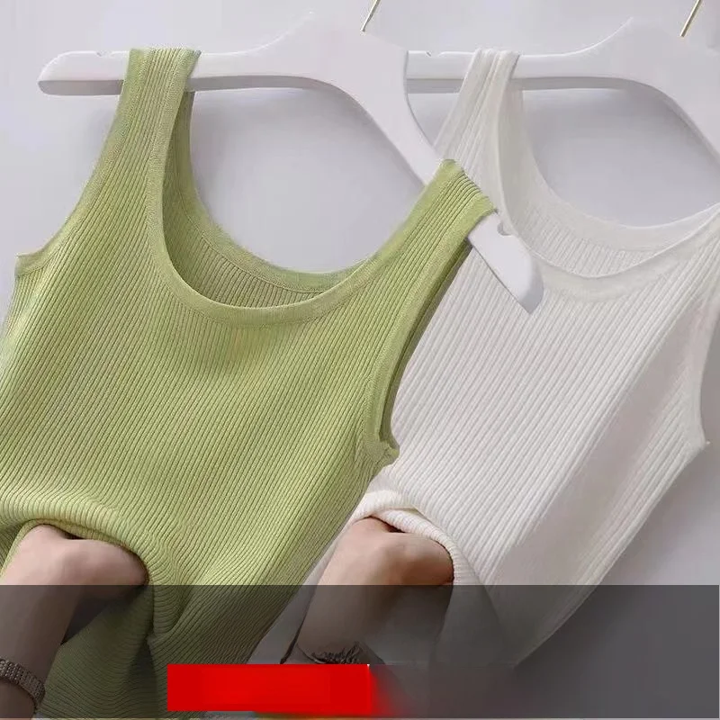 Thin Ice Silk Thread Strap Vest Women's Summer Large Size Base Shirt Short Style Fitting Pure Color Backless Commute Style