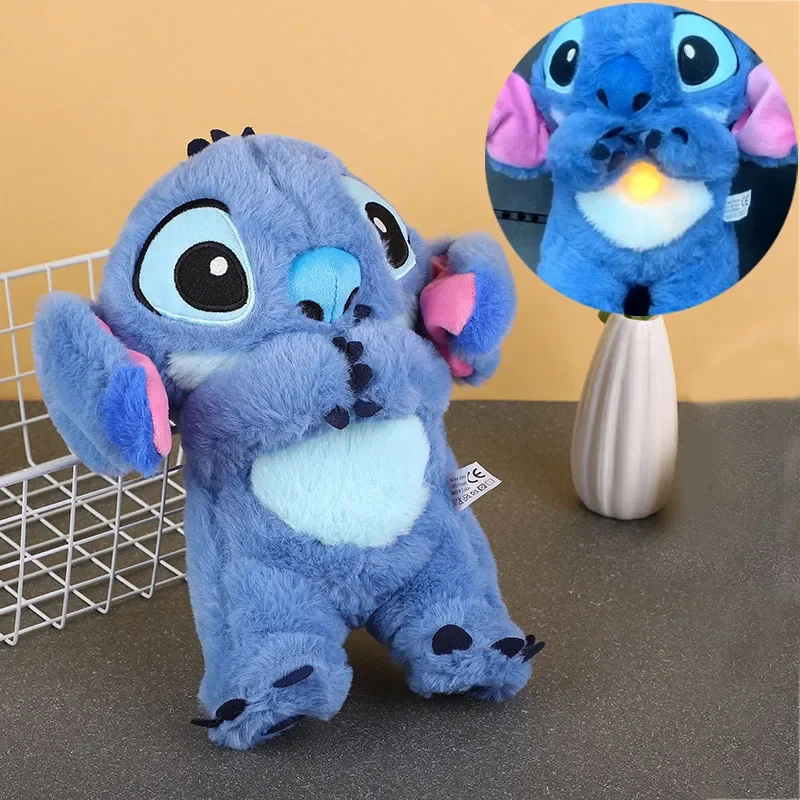 Disney 30cm Lilo&Stitch Plush Doll Breath Child Peluche Kawaii Soothes Toy Anime Baby Music Light Sleep Toy Pink Stitch Kid Gift