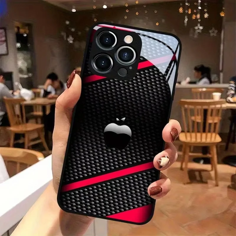 Czarne etui na telefon z włókna węglowego z wzorem Apple na iPhone 17 16 15 14 Pro Max 13 12 11 16E 17Air 7 8 Plus XR XS X Cover — zdjęcie produktu 2