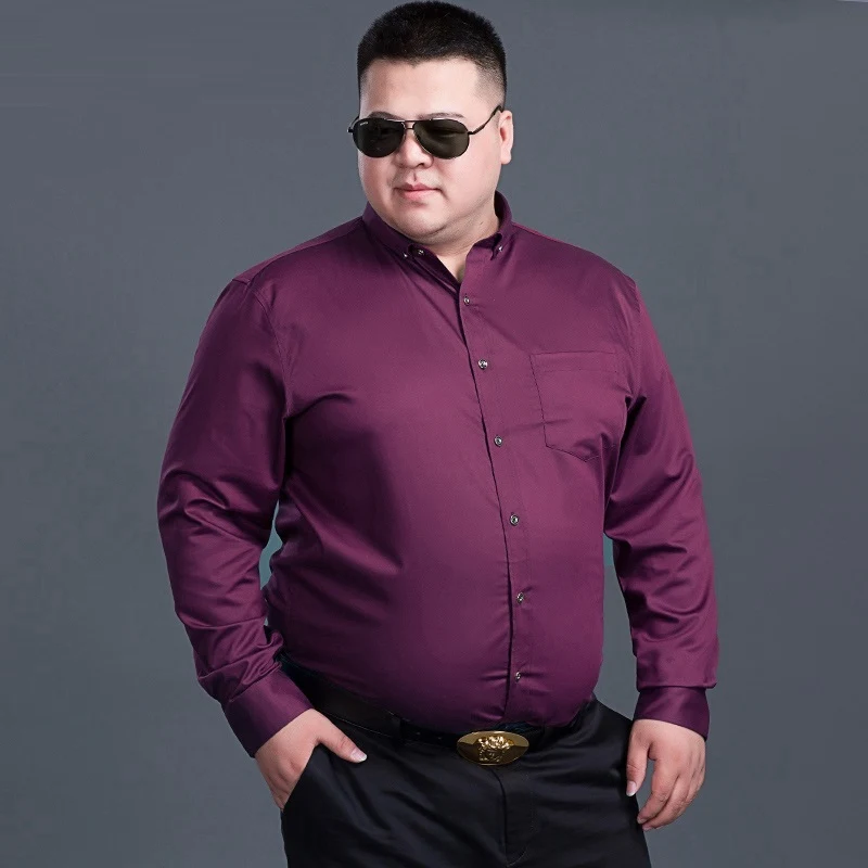 

winter men large size big purple shirts long sleeve 8XL 10XL autumn dress shirts wedding 10XL 13XL formal Stage shirt black