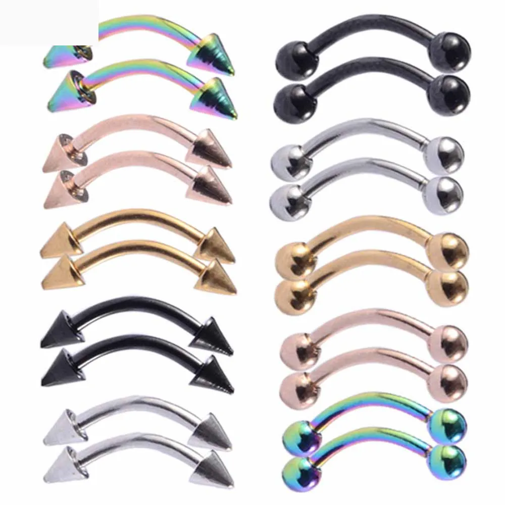 10pcs Trendy New Product Stainless Steel Curved Rod Round Ball Point Cone Eyebrow Nail Body Exquisite Piercing Jewelry