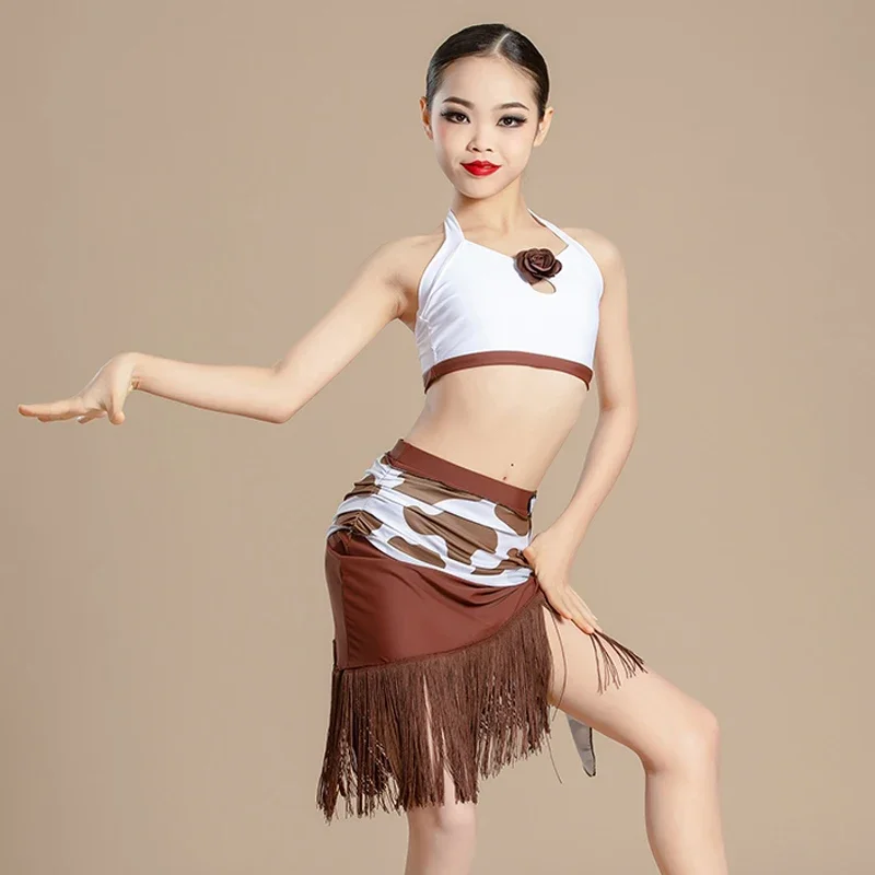 Ensemble de robe de danse latine, vêtements d'été pour enfants, vêtements pour filles, jupe de danse Samba Cha Tango, vêtements de danse de compétition