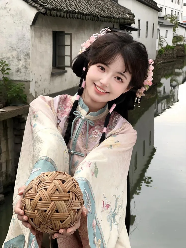 New Chinese-style women's clothing small pink dress set Han Yin Hua Heavy Industry Hanfu