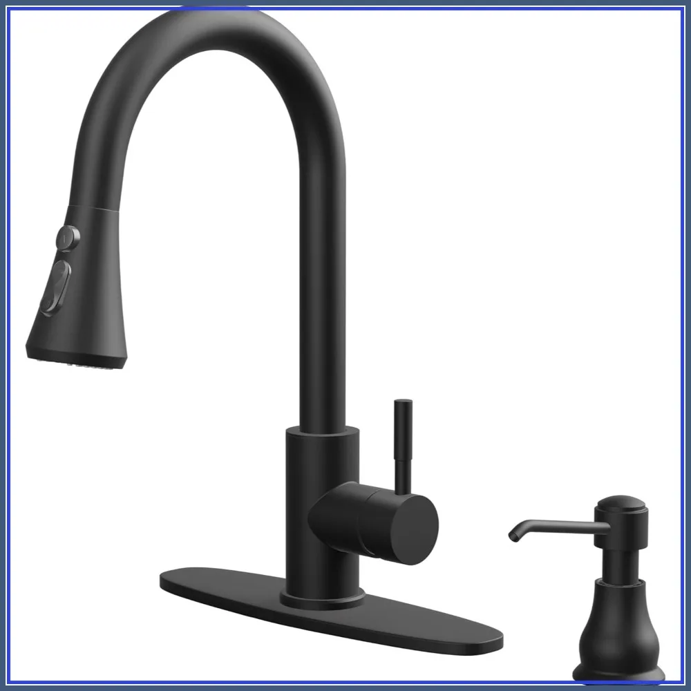 

3-Mode Pull Down Kitchen Faucet with Soap Dispenser, Stainless Steel Sink Faucet for Farmhouse, Bar, RV
