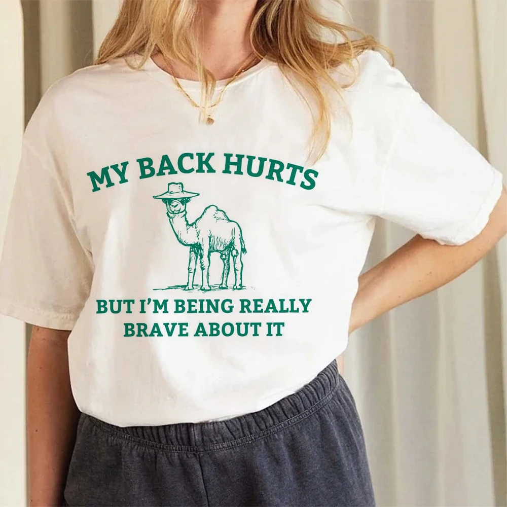 My Back Hurts But Im Being Really Brave About It T-shirt Womens Y2k Harajuku Cartoon Cute Print O-neck Short-sleeved Tops Aesthe