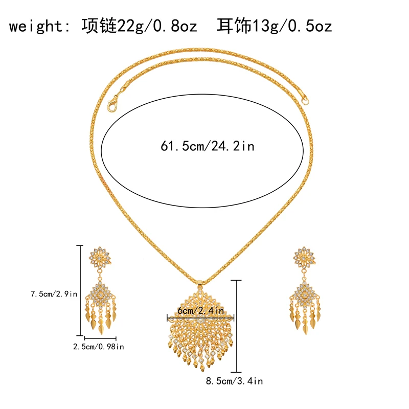 Thailand Women Necklace Set Ethnic Alloy Tassel Rhinestones Drop Dangle Earring Sets Bohemian Pendant Jewelry Sets Feminina