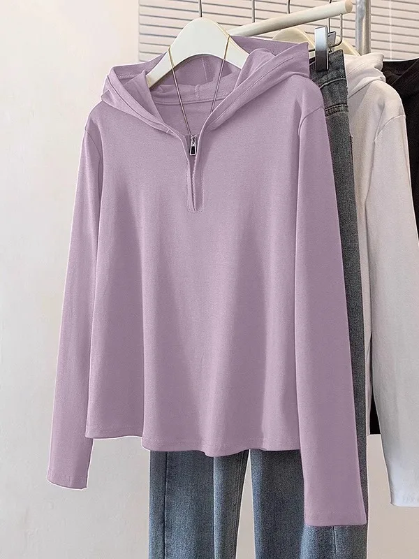 Modisches Kapuzen-Langarmshirt für Damen Locker Sitzend Figurformend Lässig Herbst 2025 Neuerscheinung Bequeme Baumwollmischung