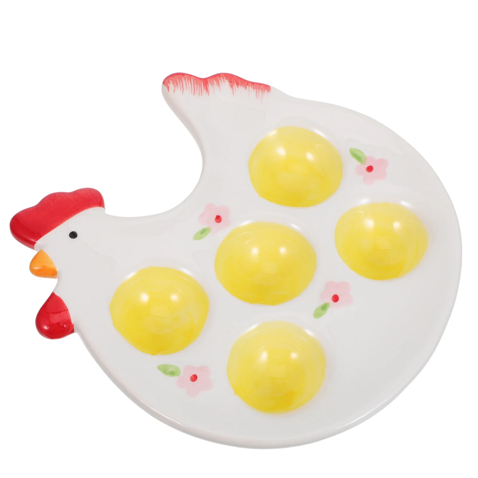 

Ceramic Easter Deviled Egg Platter 5 Compartment Chicken Design Serving Tray for Festive Brunch Catering Events