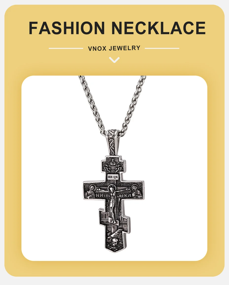 Vnox Herren Orthodoxe Kreuz-Halskette Edelstahl Russisches Jesus-Kruzifix-Anhänger Religiöses Amulett Kette Schmuck Geschenk für Ihn – Detail 1