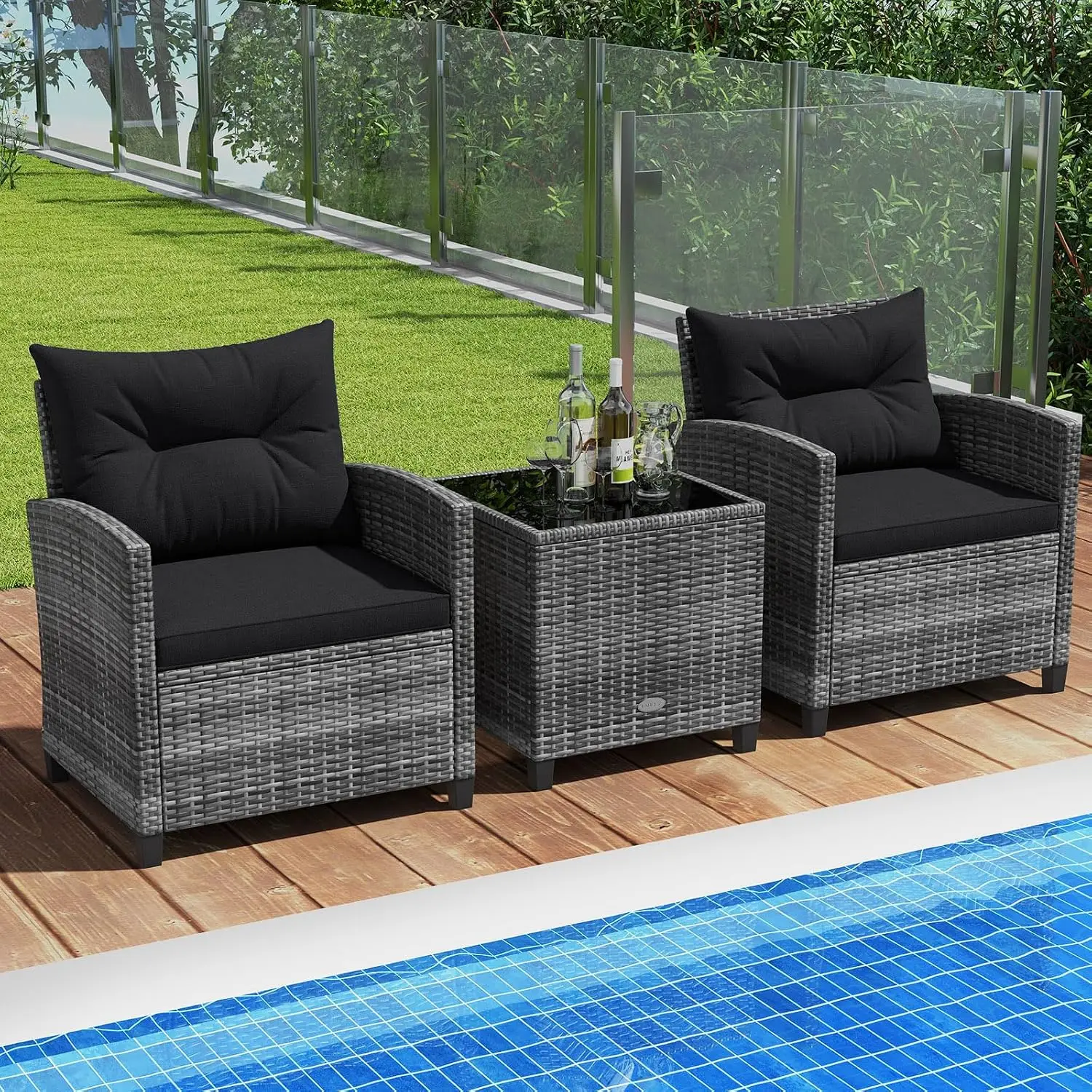 Mix Gray Wicker 3 Pieces Patio Bistro Set Outdoor Garden Furniture, Customized