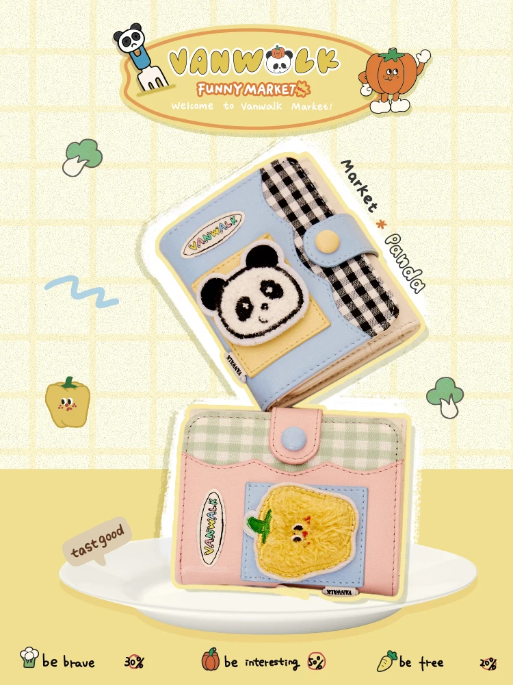  Panda Design Magnetic Buckle Cute Wallet Storage Card Holder Small  Design Youth Female PU Leather Crossbody Wallet