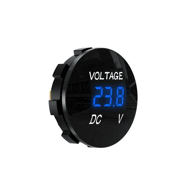 Voltmètre de véhicule à affichage numérique LED, panneau rond pour moto et bateau, 12-48V